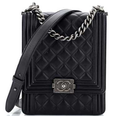 CHANEL North South Boy Flap Bag Quilted Caviar Lar