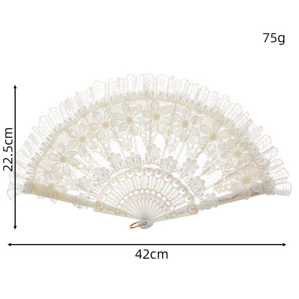 Lace Folding Handheld Fan Foldable White Lace Fan… - image 2