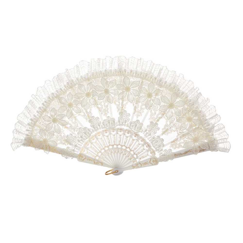 Lace Folding Handheld Fan Foldable White Lace Fan… - image 4