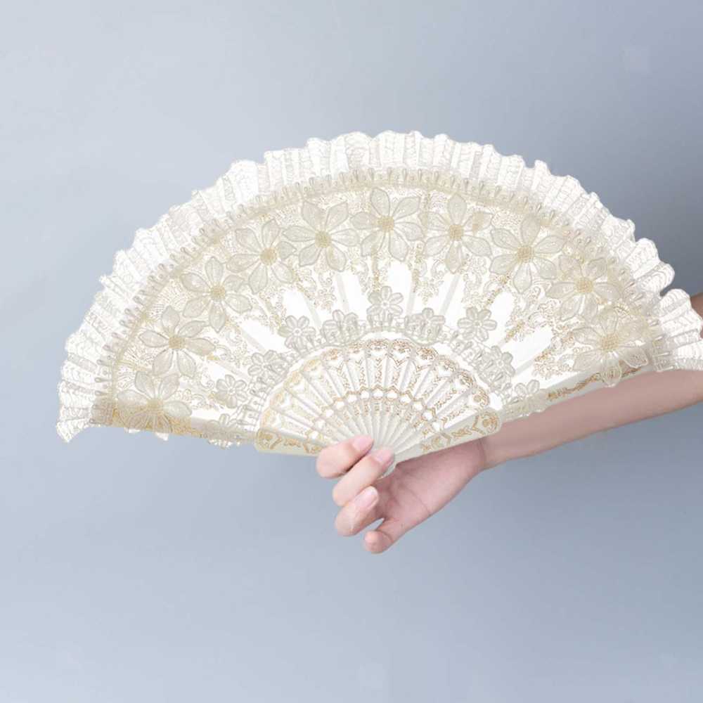 Lace Folding Handheld Fan Foldable White Lace Fan… - image 5