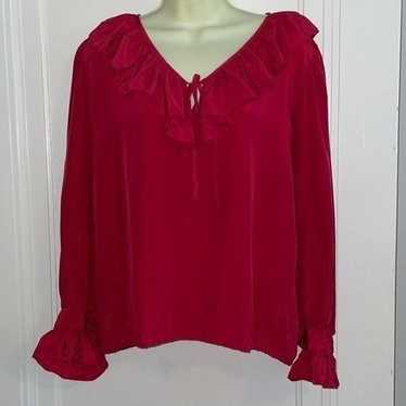 Vtg 80s/90s Saint Laurent maroon silk blouse with 