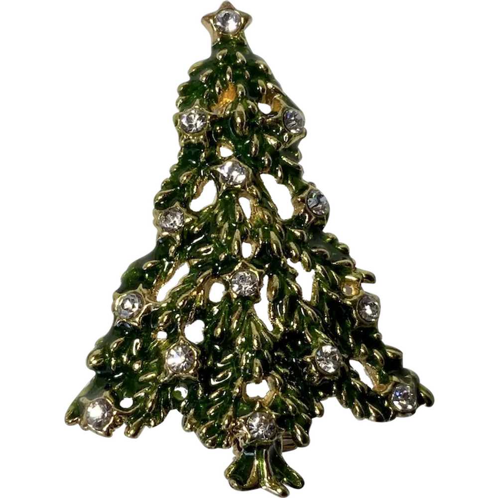 Vintage Christmas Tree Brooch Pin with Brilliant … - image 1