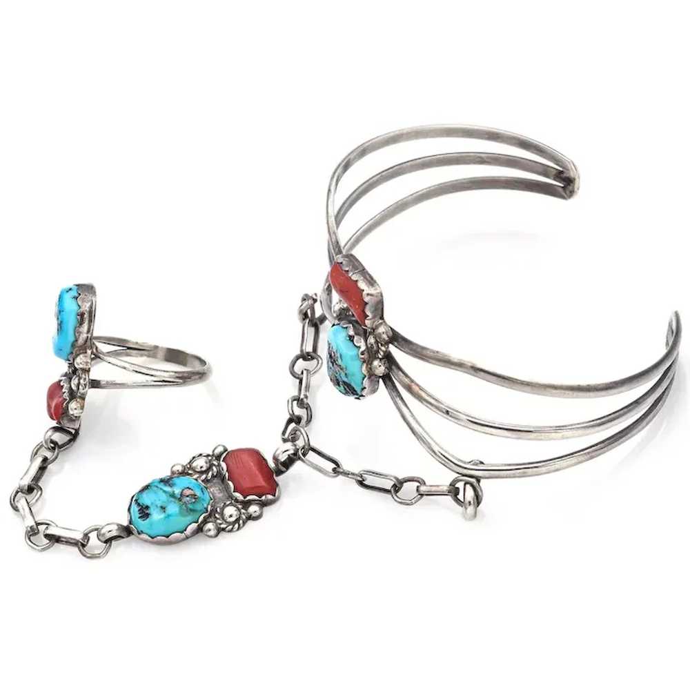 Vintage Sterling Silver Turquoise & Red Coral Sou… - image 2