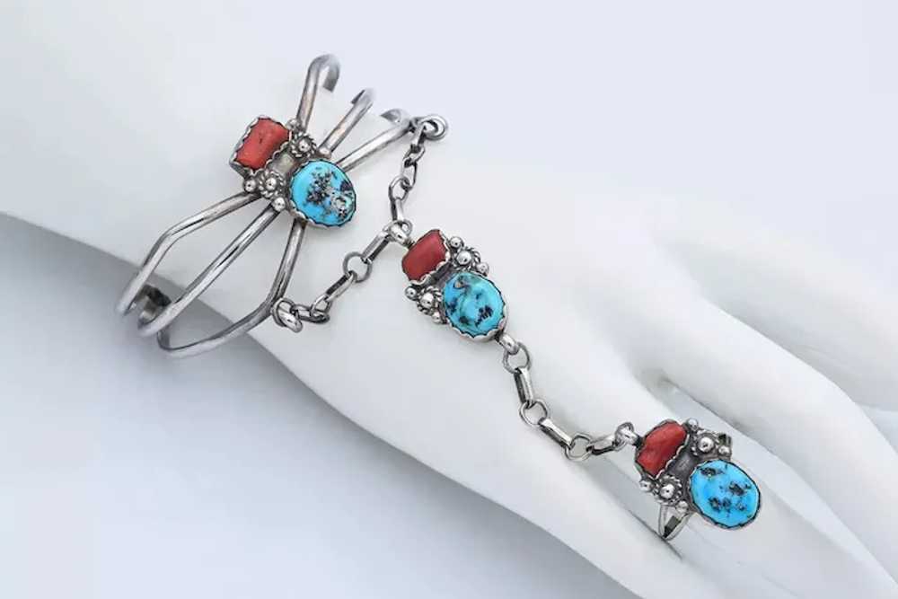 Vintage Sterling Silver Turquoise & Red Coral Sou… - image 5