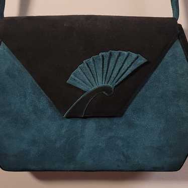 Vintage Bally teal and black suede crossbody flap 
