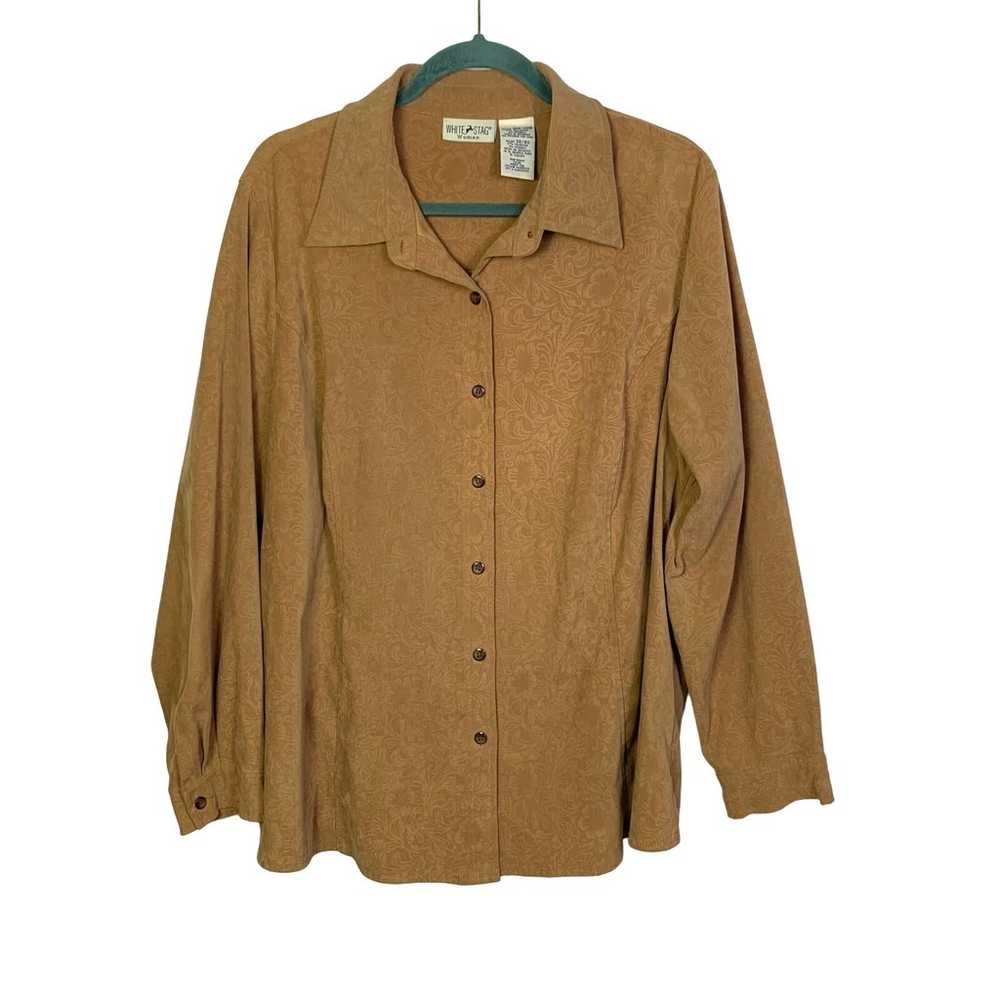 Vintage 90s White Stag Brown Faux Suede Button Up… - image 1