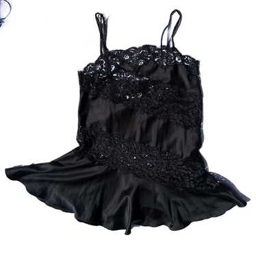 y2k black satin and lace mini slip dress