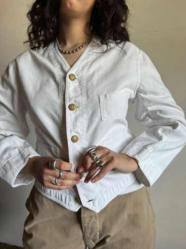 Early Vintage White Cotton Canvas Cropped Jacket