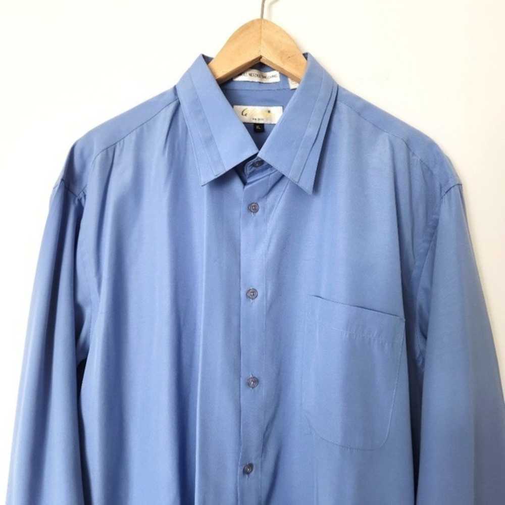 Vintage 90s Single Stitch Blue Dress Shirt Double… - image 1