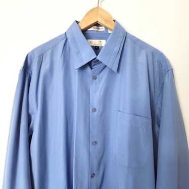 Vintage 90s Single Stitch Blue Dress Shirt Double… - image 1