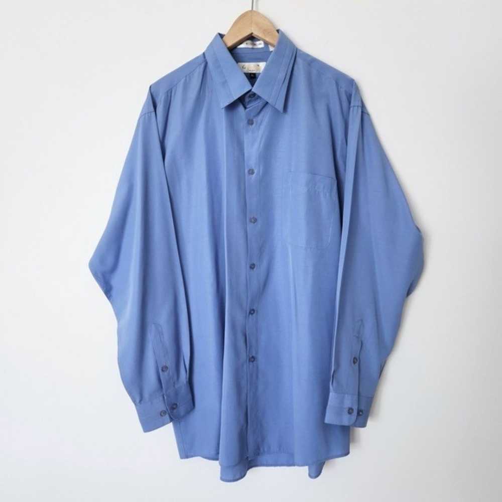 Vintage 90s Single Stitch Blue Dress Shirt Double… - image 2