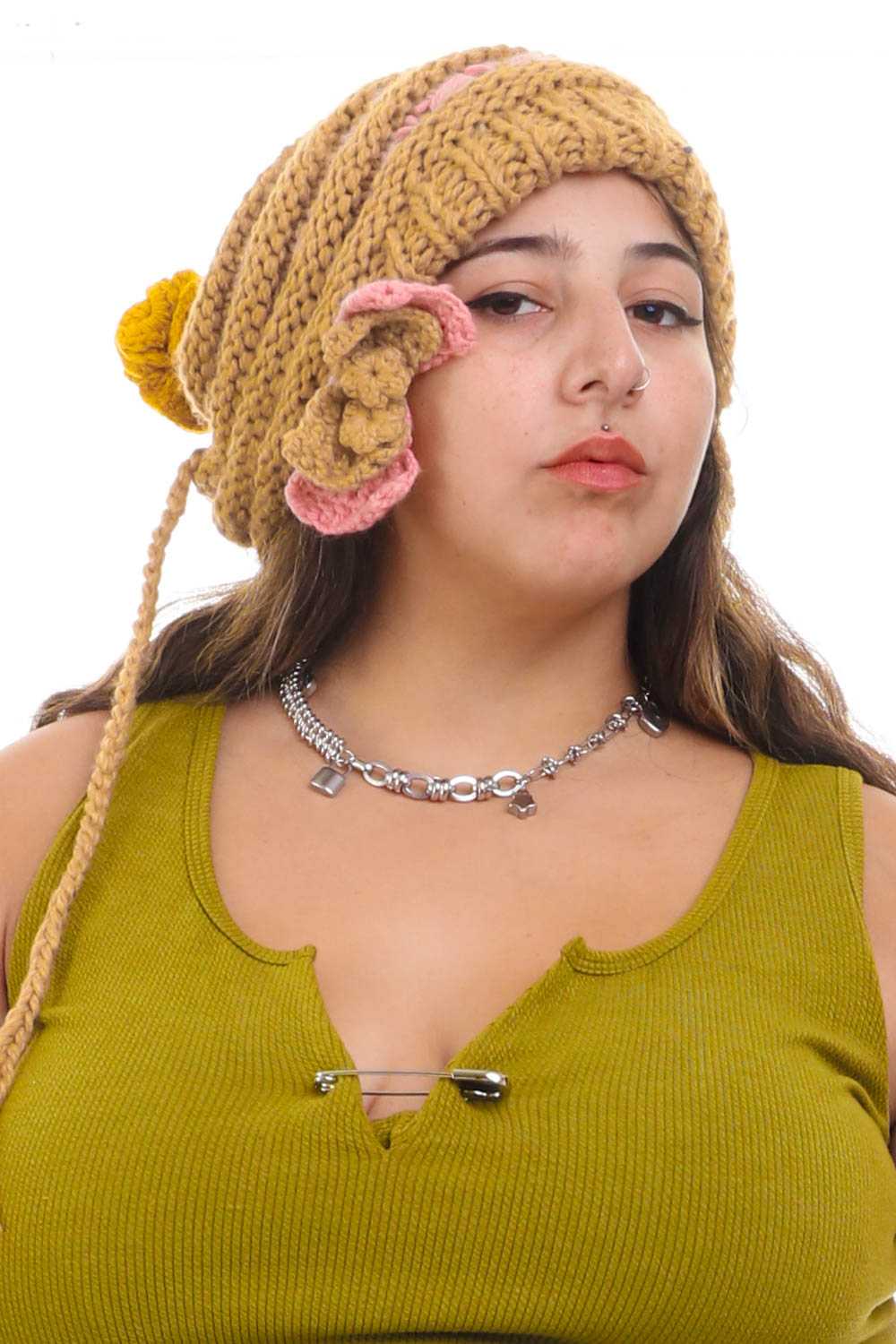 Vintage Flower Power Knitted Beanie - image 2