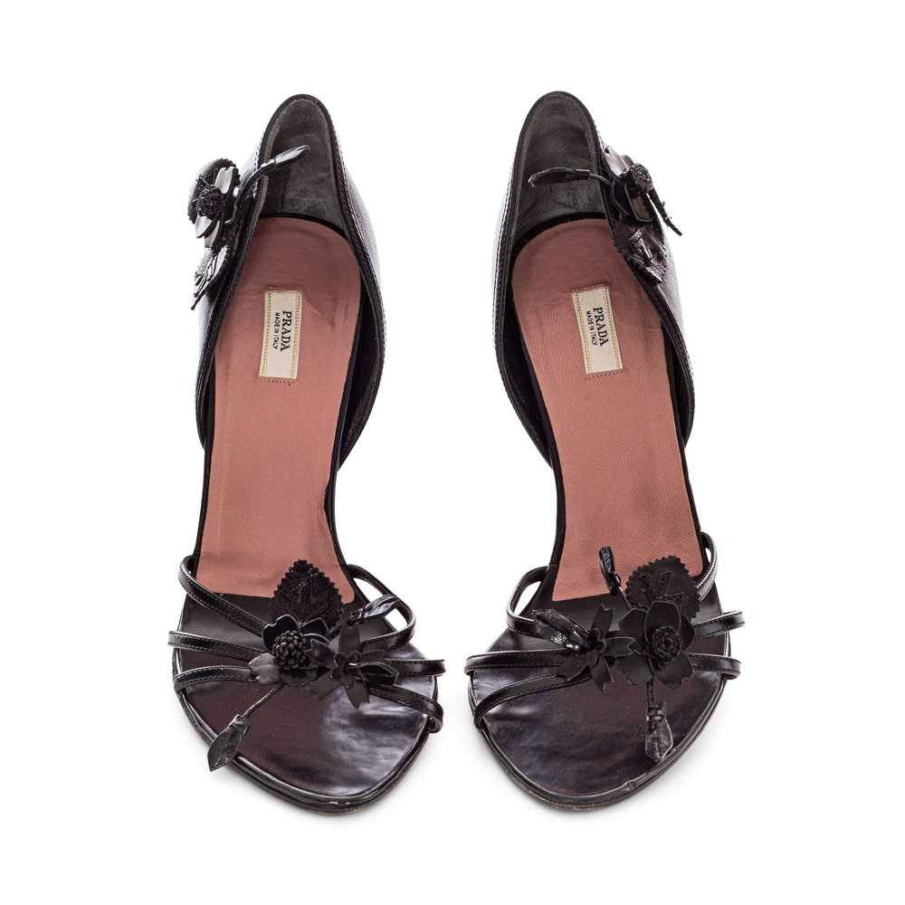 Vintage Black Leather 3D Floral Sandals 38 - image 2
