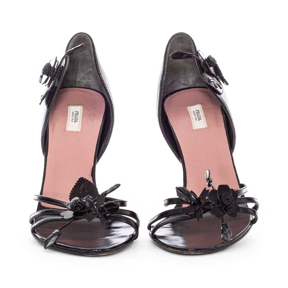 Vintage Black Leather 3D Floral Sandals 38 - image 4