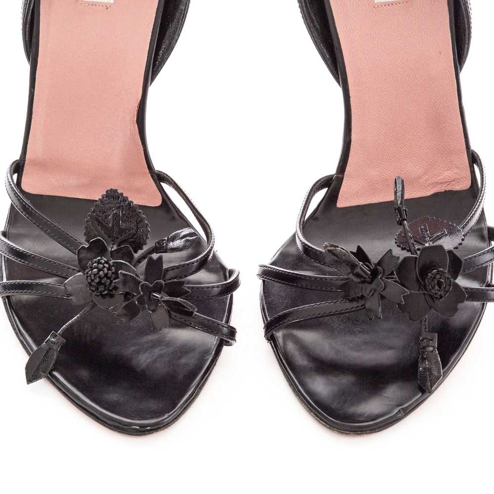 Vintage Black Leather 3D Floral Sandals 38 - image 5