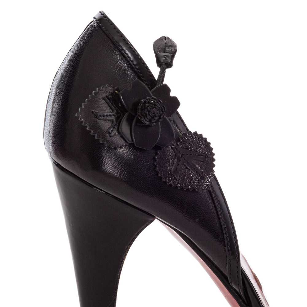 Vintage Black Leather 3D Floral Sandals 38 - image 6