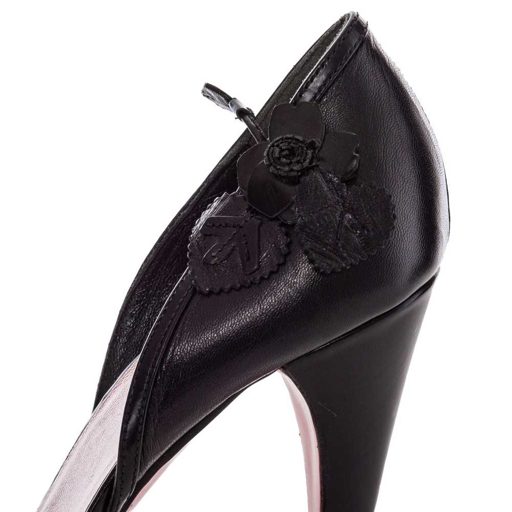 Vintage Black Leather 3D Floral Sandals 38 - image 7