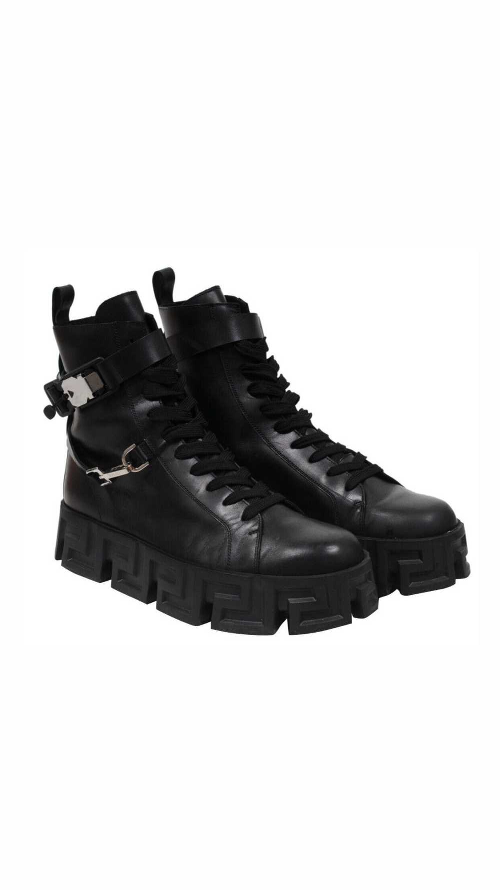 Versace Greca Labryinth Black Leather Chunky Boots - image 1