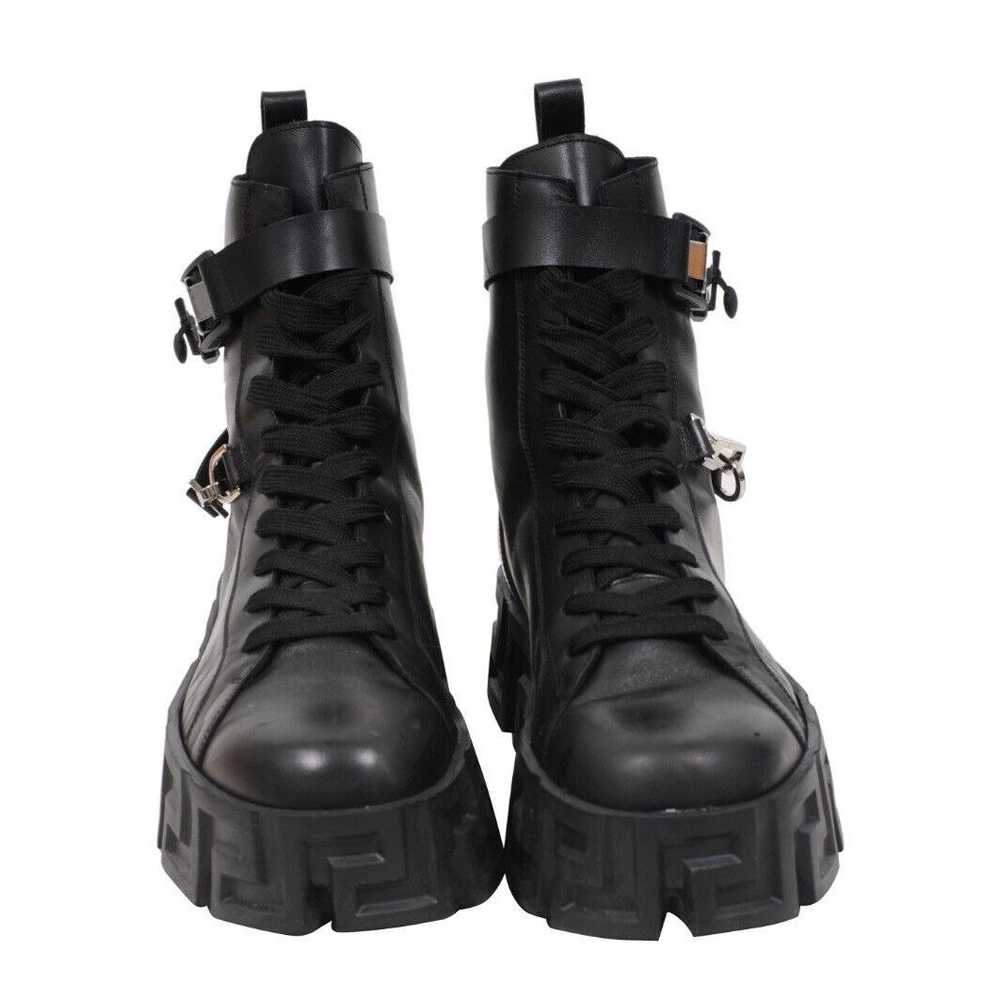 Versace Greca Labryinth Black Leather Chunky Boots - image 2