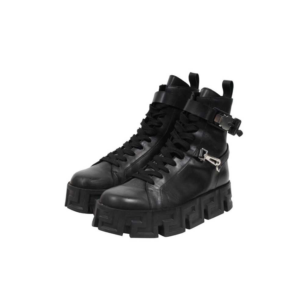 Versace Greca Labryinth Black Leather Chunky Boots - image 3