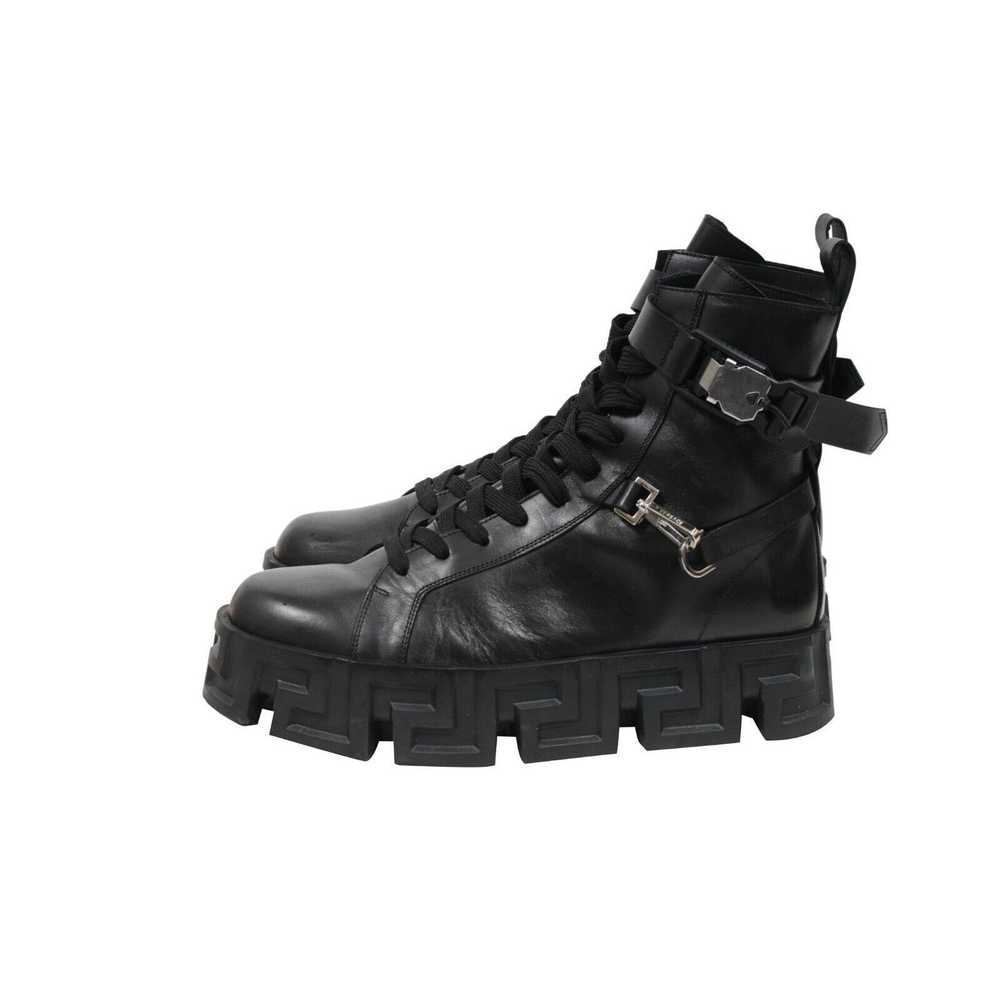 Versace Greca Labryinth Black Leather Chunky Boots - image 4