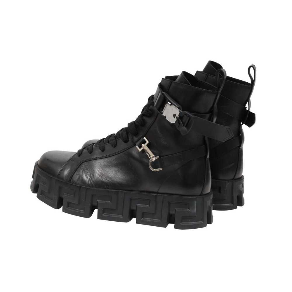 Versace Greca Labryinth Black Leather Chunky Boots - image 5