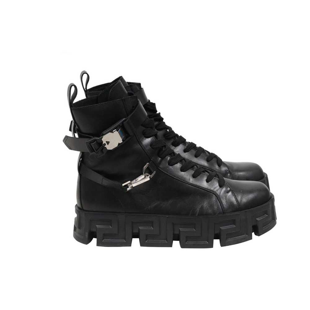 Versace Greca Labryinth Black Leather Chunky Boots - image 7