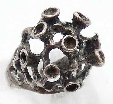 Brutalist Amorphic Tall Sterling Ring - image 1