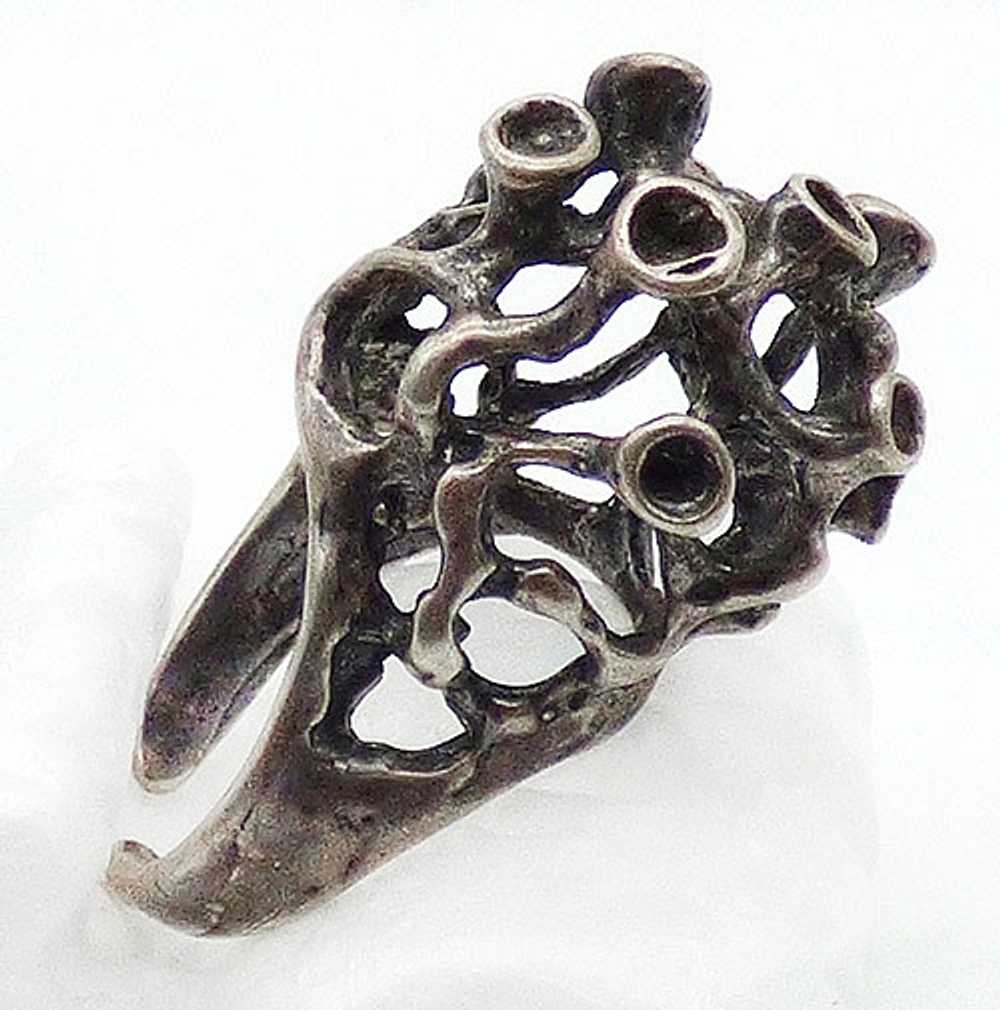 Brutalist Amorphic Tall Sterling Ring - image 2