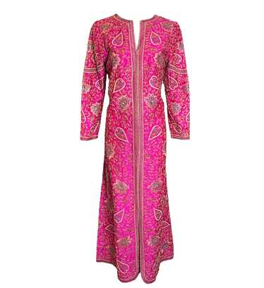 1960s Pink Paisley Beaded Embroidered Kaftan Dress
