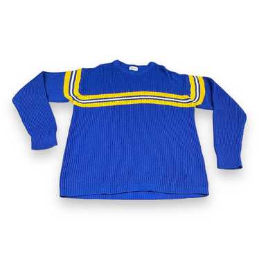 Vintage Striped Sweater Adult LARGE Blue Yellow Wh