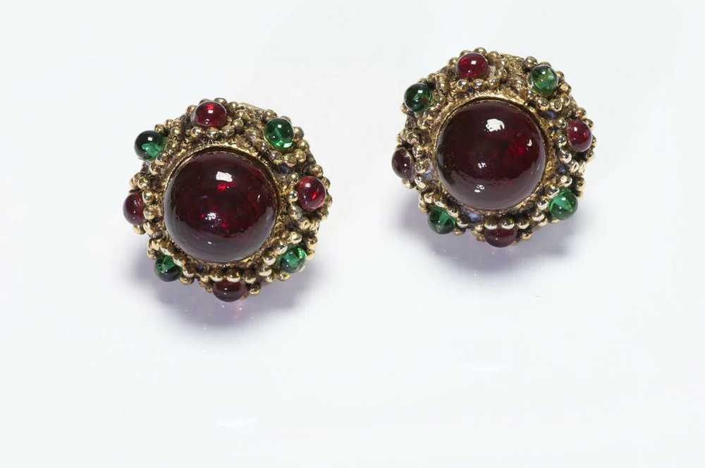 1985 Chanel Gripoix Red and Green Earrings - image 1