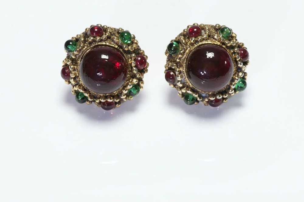 1985 Chanel Gripoix Red and Green Earrings - image 2