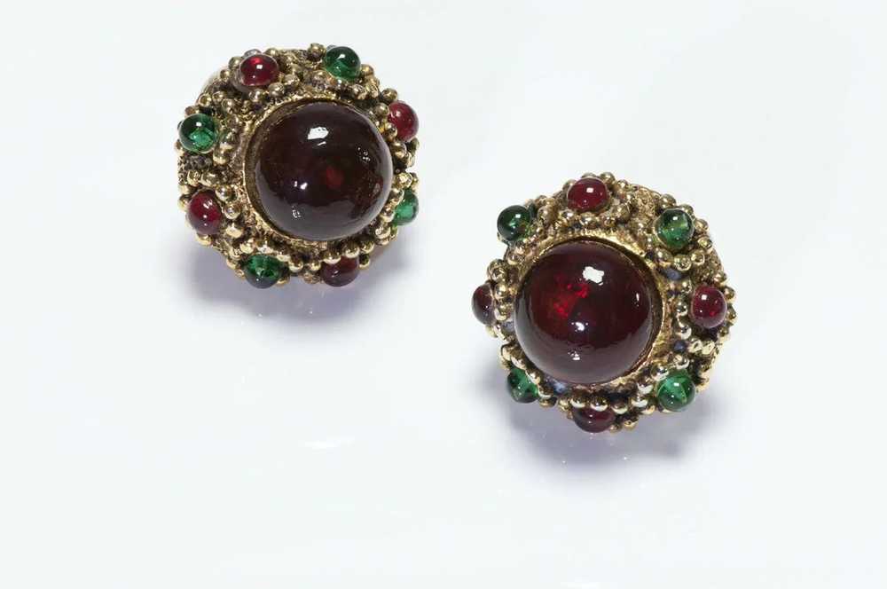 1985 Chanel Gripoix Red and Green Earrings - image 3