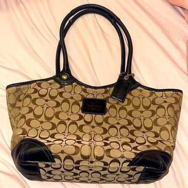 COACH tote with brown signature C canvas!!
