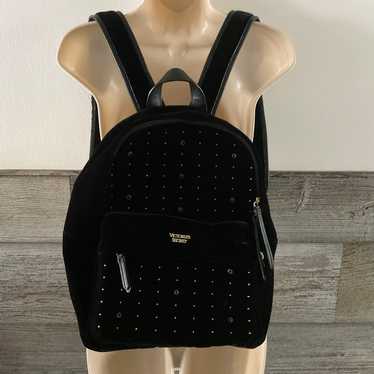 Victoria Secret Black Velvet Studded Backpack NWOT