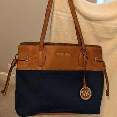 Michael Kors Canvas/Leather Tote - Navy Canvas/Bro