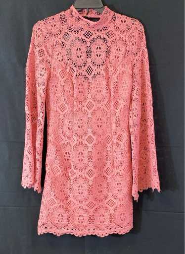 NWT Bebe Womens Pink Mock Neck Crochet Lace Long S