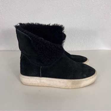 UGG Black Leather Suede Fur Lined Pull On Boots