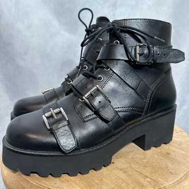 Ash Razor Platform Leather Black Buckle Heel Moto 