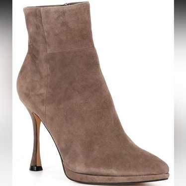 Vince Camuto Pitonnda Suede Heeled Bootie in Taupe