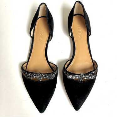 J. CREW BLACK SUEDE POINTED TOE D'ORSEY FLATS GLIT