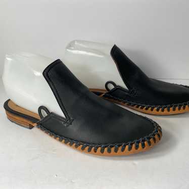 John fluevog flat mules slides leather black 6.5