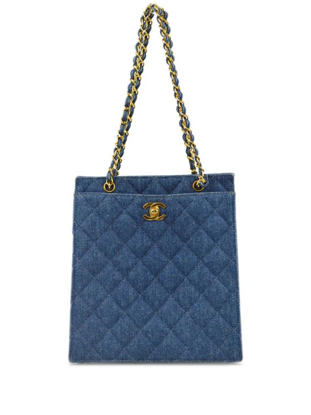 CHANEL Pre-Owned 1998 quilted denim tote bag - Bl… - image 1