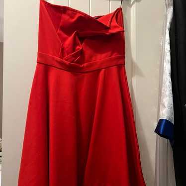 Red strapless dress