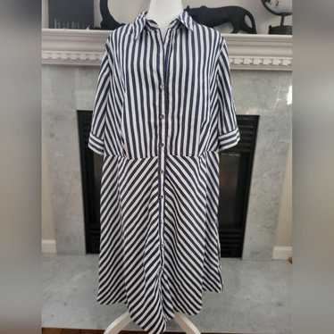 Mlle Gabrielle Blue and White Striped Dress 2X - image 1