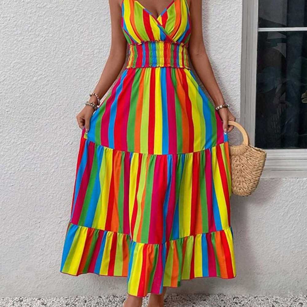 Rainbow Striped Maxi Dress NEW Casual Vacation Pr… - image 1