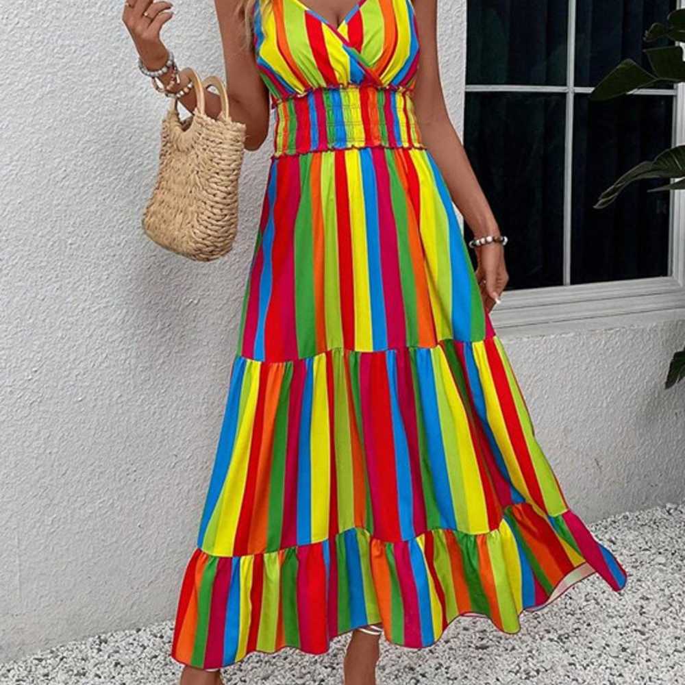 Rainbow Striped Maxi Dress NEW Casual Vacation Pr… - image 2