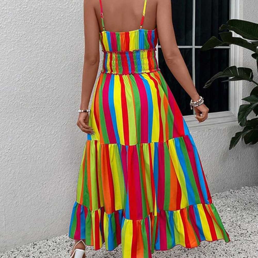 Rainbow Striped Maxi Dress NEW Casual Vacation Pr… - image 4