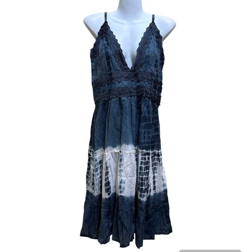Cute Options Dress M Gray Tie Dye Sun Crochet Lin… - image 1